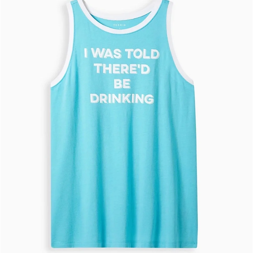 Torrid Tank Top 0X 1X 3X 5X Blue White Ringer 'I Was Told There'd Be Drinking'